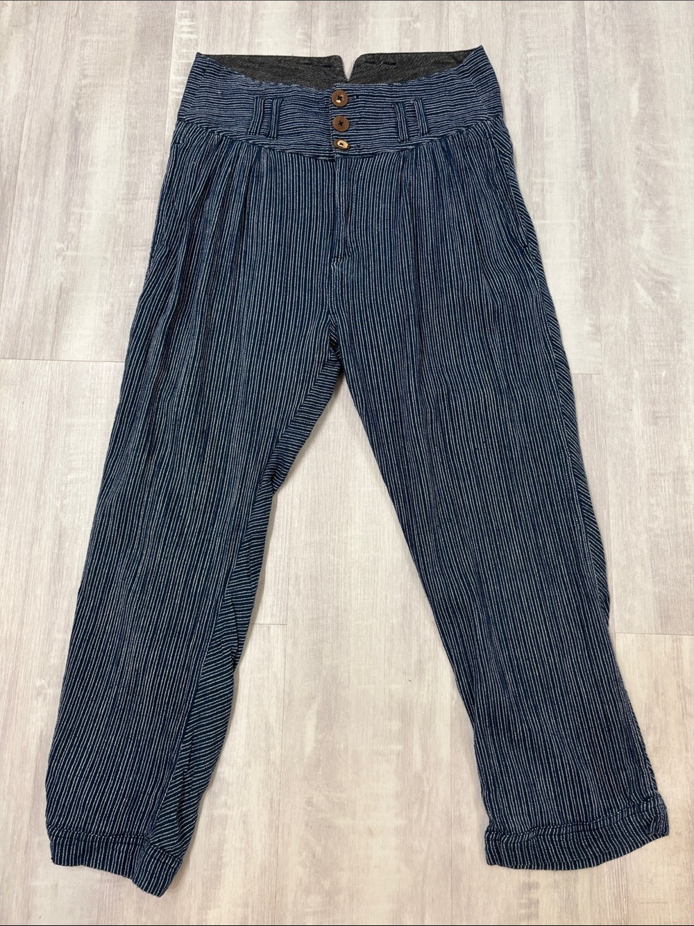 Free People Navy & White Pinstripe High-Waist Pants